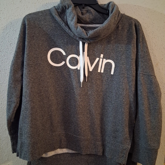 Calvin Klein Women’s Gray Cowl Neck Pullover Sweatshirt – Cozy Logo Sweater - Picture 2 of 7